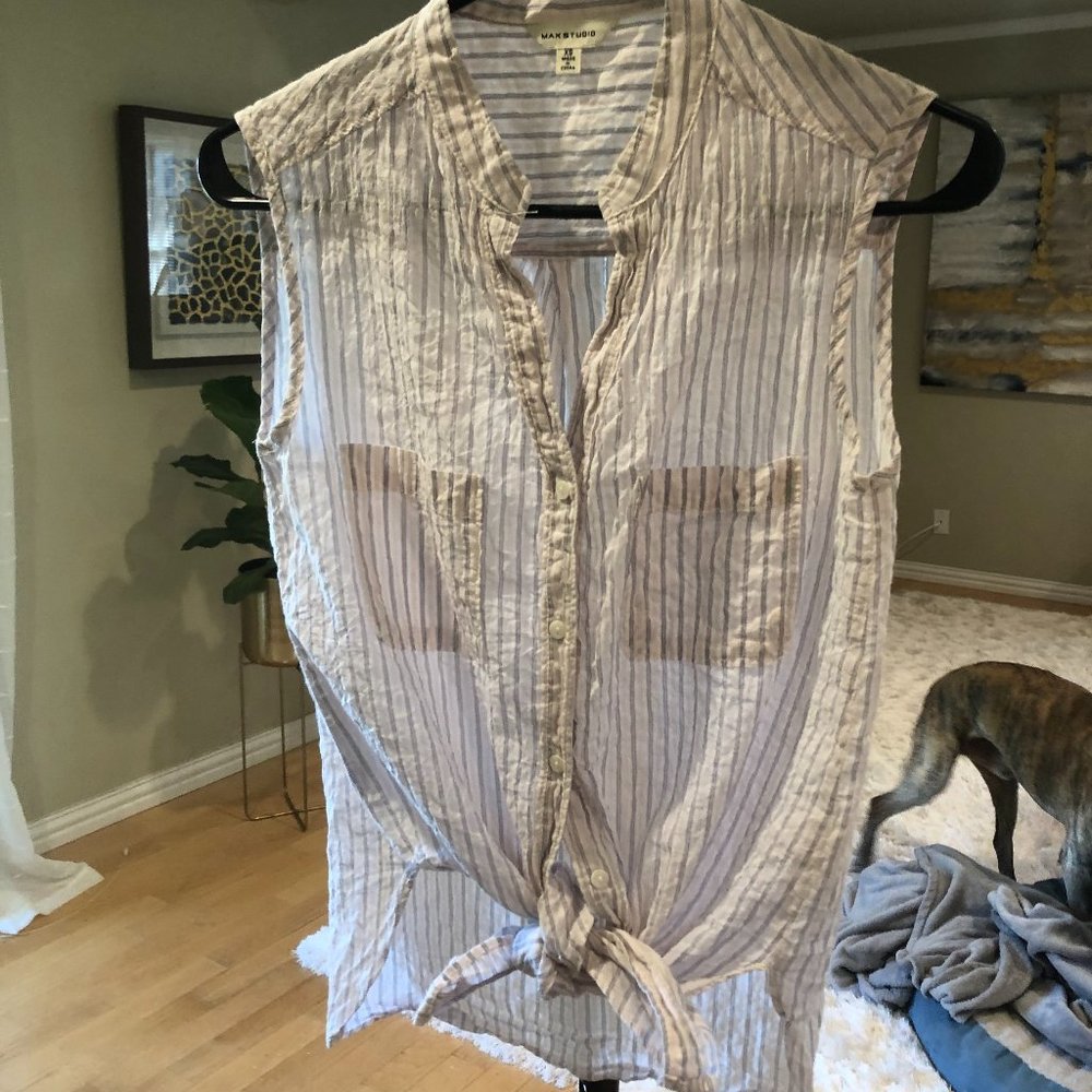 Pastel Striped Sleeveless Button-Down w/ Tie Front - NWOT!